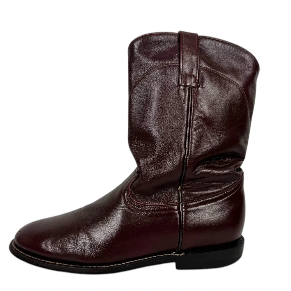 Cowtown Mens Size 7.5 D Brown Leather Smooth Soft Cowboy Boots Burgundy Vintage